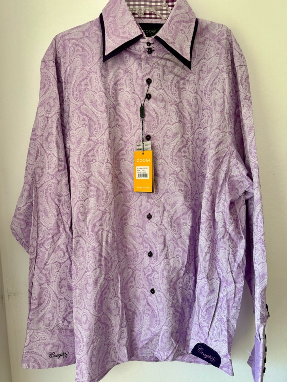 COOGI Luxe 4XL Dress Shirt Lilac Paisley Jacquard Double Collar Embroidered NWT